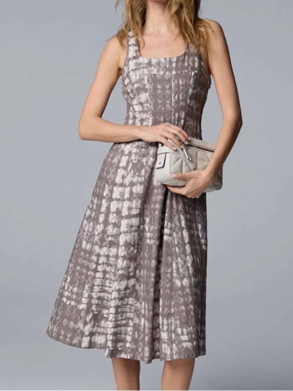 Simply Vera Vera Wang Taupe Tie-Dye Midi Dress